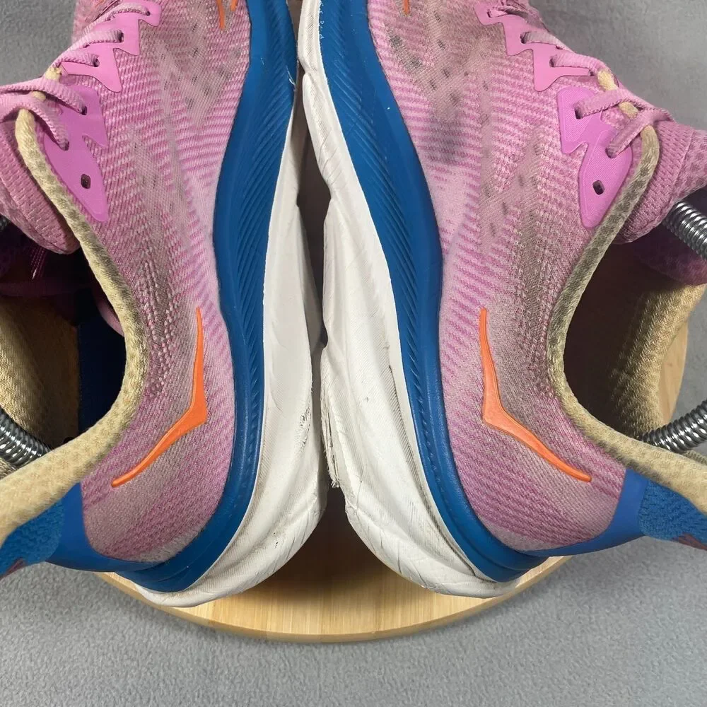 Hoka Clifton 9 Womens Size 10 B Pink Blue Athletic Sneakers Running Shoes